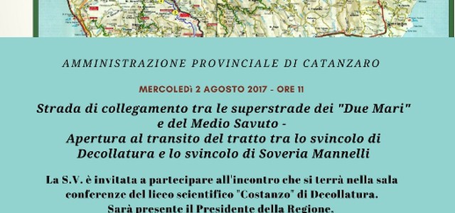 Aperta mercoledì strada del Medio Savuto fra gli Svincoli di Soveria Mannelli e Decollatura
