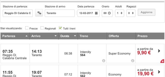Prenotabile il nuovo InterCity RC-TA via Jonica: tariffe ridotte ed agevolazioni per i pendolari 