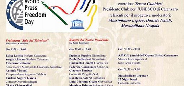 Giornata Mondiale della Libertà di Stampa, il programma del Club per l’Unesco di Catanzaro