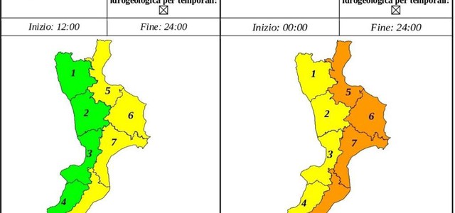 Allerta arancione domani in Calabria - scuole chiuse