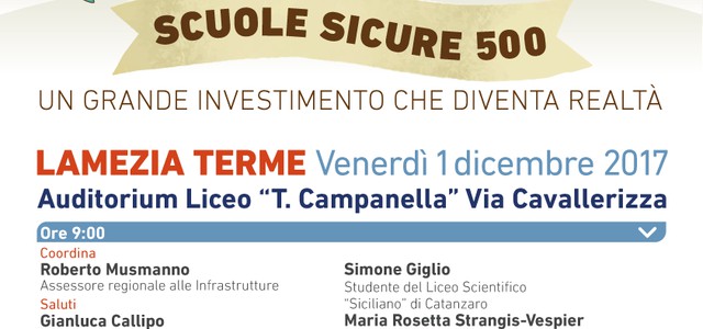 Il Ministro De Vincenti presente al focus “Scuole Sicure 500”