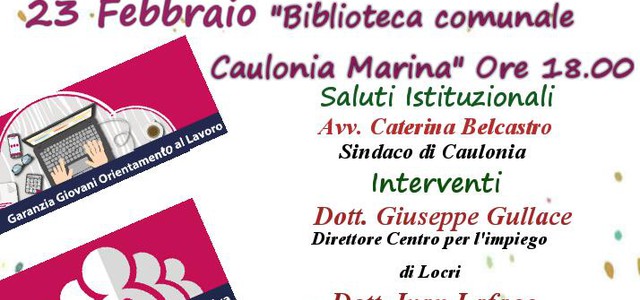 Giovani e lavoro, domani il secondo appuntamento alla biblioteca comunale di Caulonia
