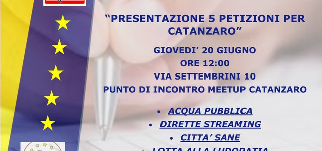 Meetup di Catanzaro, domani conferenza stampa di presentazione di cinque petizioni popolari