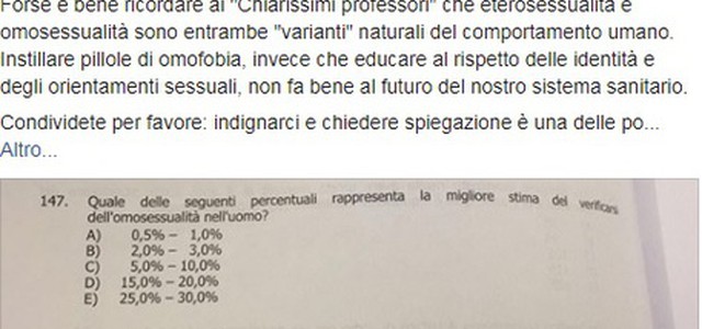 Polemica sui test di medicina, 'omosessualità tra le malattie'. L'ira della ministra Fedeli