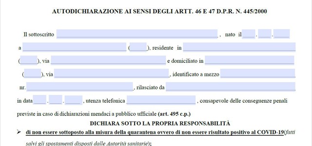 Coronavirus, ecco l'ennesimo nuovo modulo di autocertificazione