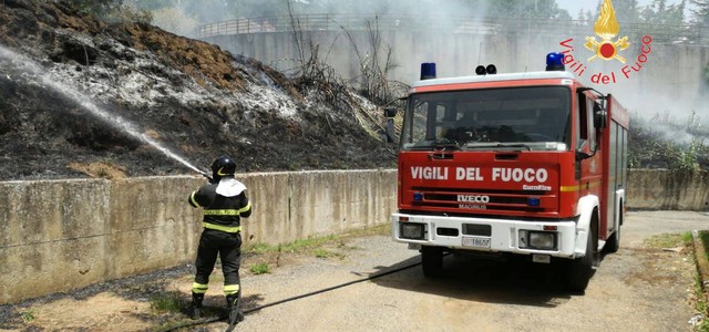 Incendio sterpaglie e canneto in prossimità delle abitazioni