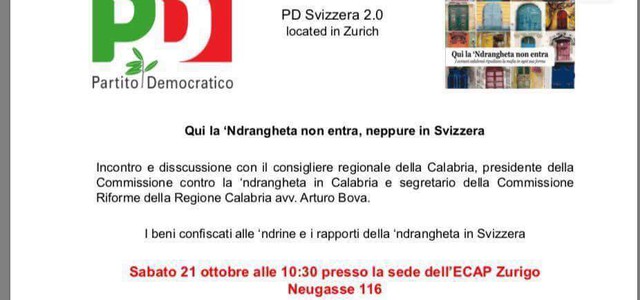 ‘I beni confiscati alle ‘ndrine e i rapporti della ‘ndrangheta in Svizzera’, Bova a Zurigo