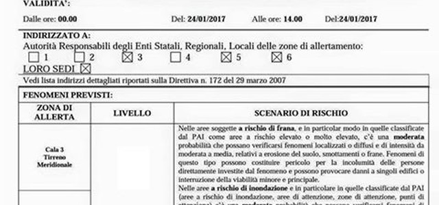 Frane nel catanzarese, Arpacal: Dalle 00 alle 14 di domani scende livello allerta