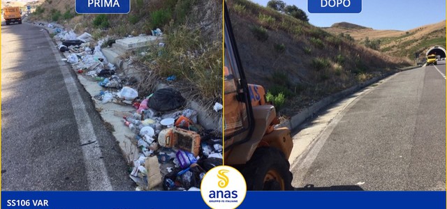 Anas: conclusi i lavori di pulizia lungo la SS 106 VAR a Catanzaro