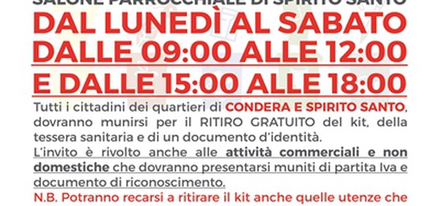 Consegne contenitori raccolta differenziata porta a porta nei quartieri di Condera e Spirito Santo