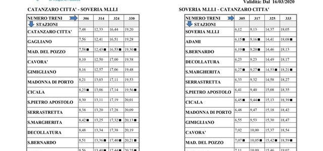Corse ridotte per Ferrovie della Calabria, i nuovi orari in vigore da lunedì