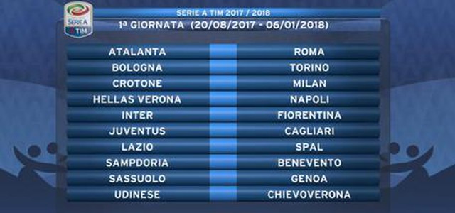 Calendario Serie A 2017-18, la Juventus parte col Cagliari, la Roma con l'Atalanta