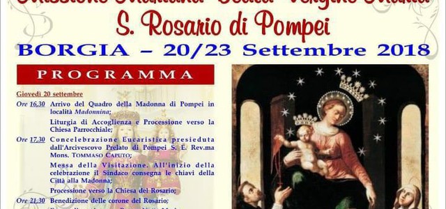 Sacco consegna le chiavi della città di Borgia alla Madonna di Pompei nelle mani dell’arcivescovo