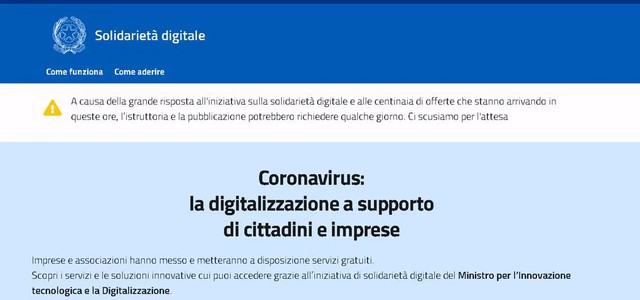 Coronavirus, arriva la Solidarietà digitale a supporto di cittadini e imprese