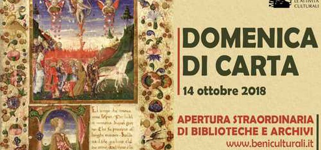 Domenica di Carta, apertura straordinaria delle Biblioteche e degli Archivi statali