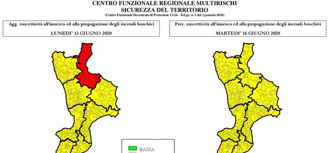 Allerta Incendi: il Multirischi Arpacal lancia da oggi il bollettino di suscettività all'innesco