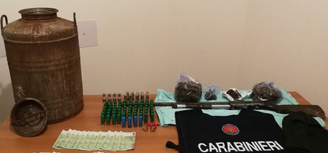 Fucile, munizioni e droga trovati da carabinieri