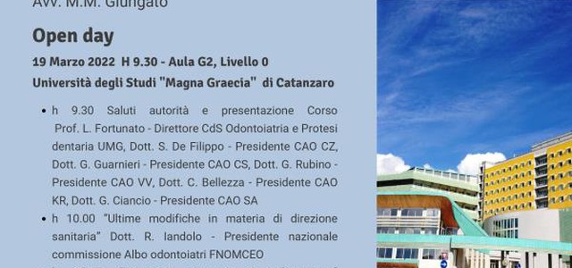 "Direzione sanitaria delle strutture odontoiatriche": sabato 19 marzo l’incontro all'Umg di Catanzaro