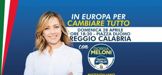 Atteso nel pomeriggio il comizio di Giorgia Meloni a Reggio Calabria