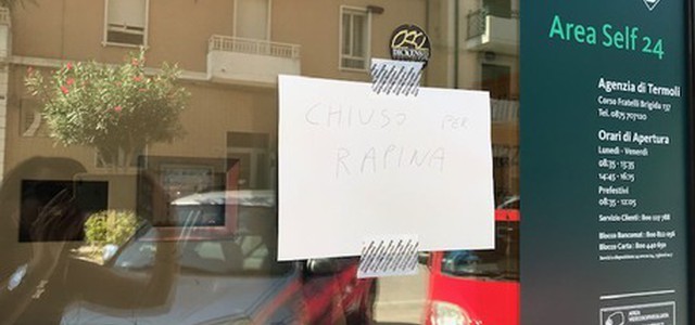 Rapine in banca dimezzate nel 2018
