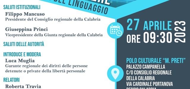 "Parole e carcere: la fabbrica del linguaggio", giovedì 27 aprile se ne discute a Palazzo Campanella