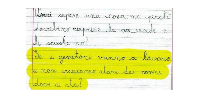 Fase 2, Saverio di 7 anni scrive: "Perché dovrebbero riaprire le aziende e le scuole no?"
