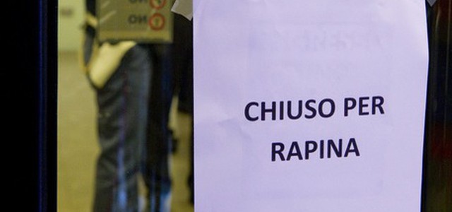 Rapine in banca in Calabria, nel 2016 calo del 12,5%