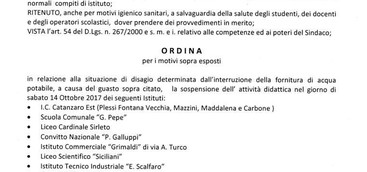 Acqua, domani scuole chiuse in centro a Catanzaro