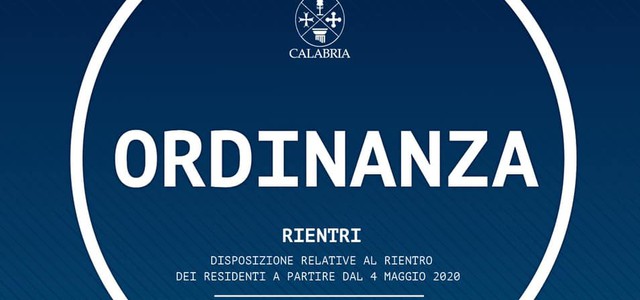 Ordinanza : rientri dei residenti a partire dal 4 maggio