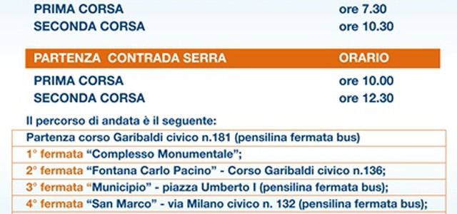 Parte lunedì 8 maggio il servizio navetta che collega il centro abitato a Contrada Serra