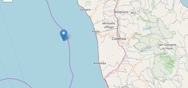 Terremoto al largo della costa tirrenica calabrese