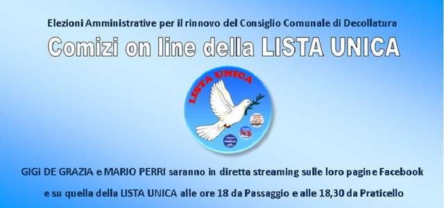 Oggi da Passaggio e Praticello i comizi in diretta streaming della Lista Unica