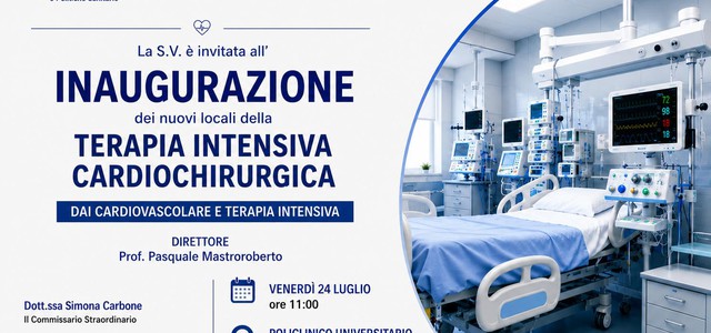 Domani l'inaugurazione della nuova Terapia Intensiva Cardiochirurgica dell'AOU "Renato Dulbecco"
