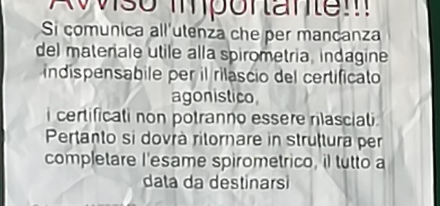 L’ASP di Catanzaro non rilascia il Certificato della Medicina Sportiva