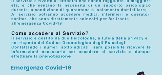 Attivo lo sportello psicologico "In Ascolto"