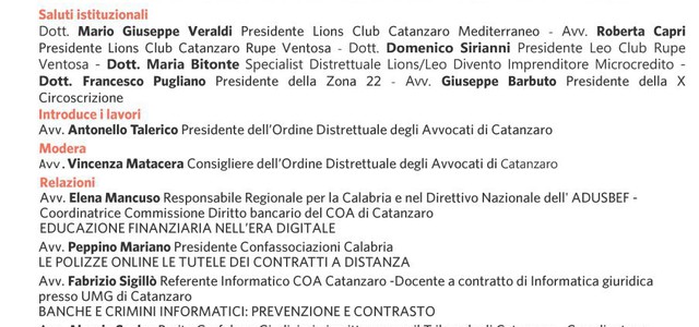 “Consumatori e web. Contratti bancari e assicurativi nell’era digitale” - domani il convegno organizzato dall’Ordine distrettuale degli Avvocati di Catanzaro