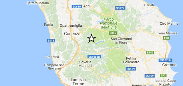 Scossa di terremoto nel cosentino, magnitudo 2.5