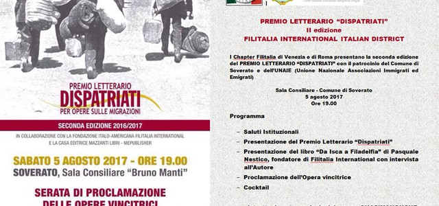 A Soverato il 5 agosto la seconda edizione del Premio letterario “Dispatriati”