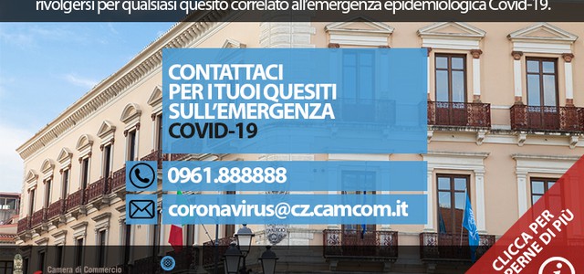 Emergenza Covid-19, Camera di Commercio di Catanzaro attiva e-mail e numero verde dedicati