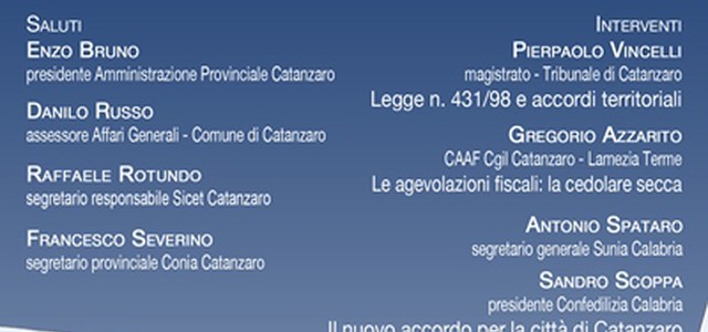 I contatti concordati di locazione, una opportunità per tutti: incontro a Catanzaro