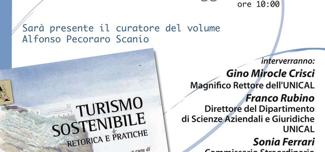 Il libro dell'On. Pecoraro Scanio “Turismo sostenibile” verrà presentato all'Unical