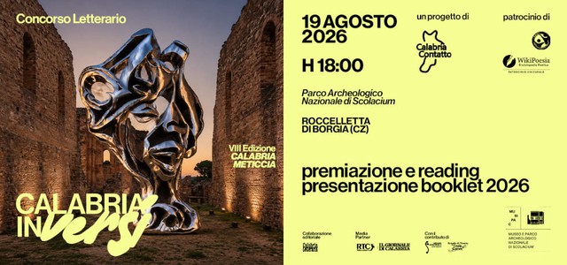 A SCOLACIUM IL 19 AGOSTO SI CELEBRA IL GRAN FINALE DEL CONCORSO LETTERARIO “CALABRIA IN VERSI” VIII EDIZIONE
