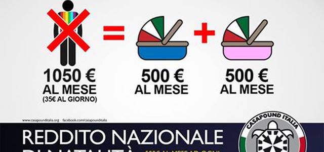 CasaPound, al via la raccolta firme per il Reddito Nazionale di Natalità