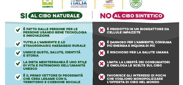 Coldiretti Calabria: si intensifica la grande mobilitazione contro il cibo sintetico che gli italiani (oltre 75%) non vuole.  Pericolo U.S.A. con il via libera a prima “carne” in provetta