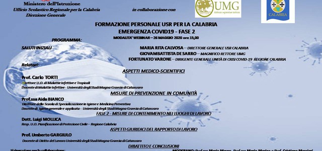 USR: FORMAZIONE DEL PERSONALE SULLE MISURE DI CONTENIMENTO DEL CONTAGIO DA COVID19