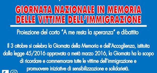 Il 3 ottobre la Giornata della Memoria e dell’Accoglienza