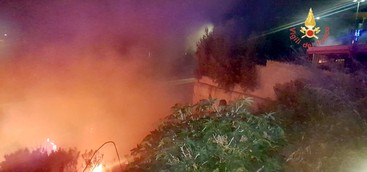 Incendio di sterpaglie in via Orsi