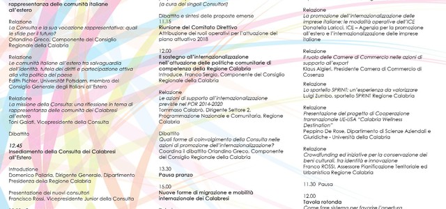 Dal 4 al 6 dicembre in Cittadella la Consulta regionale dei calabresi all’estero