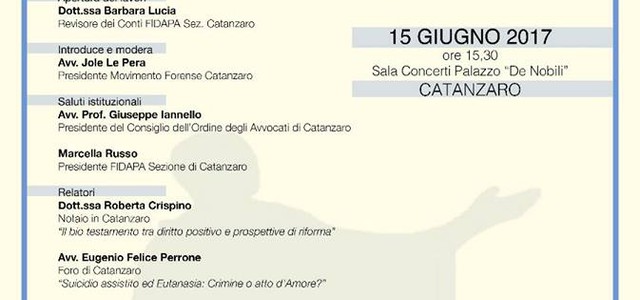 Il diritto di disporre del fine vita, convegno del Movimento Forense