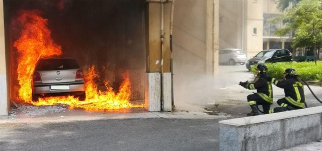 Auto in fiamme a Crotone - l'intervento dei Vigili fa scongiurare il peggio